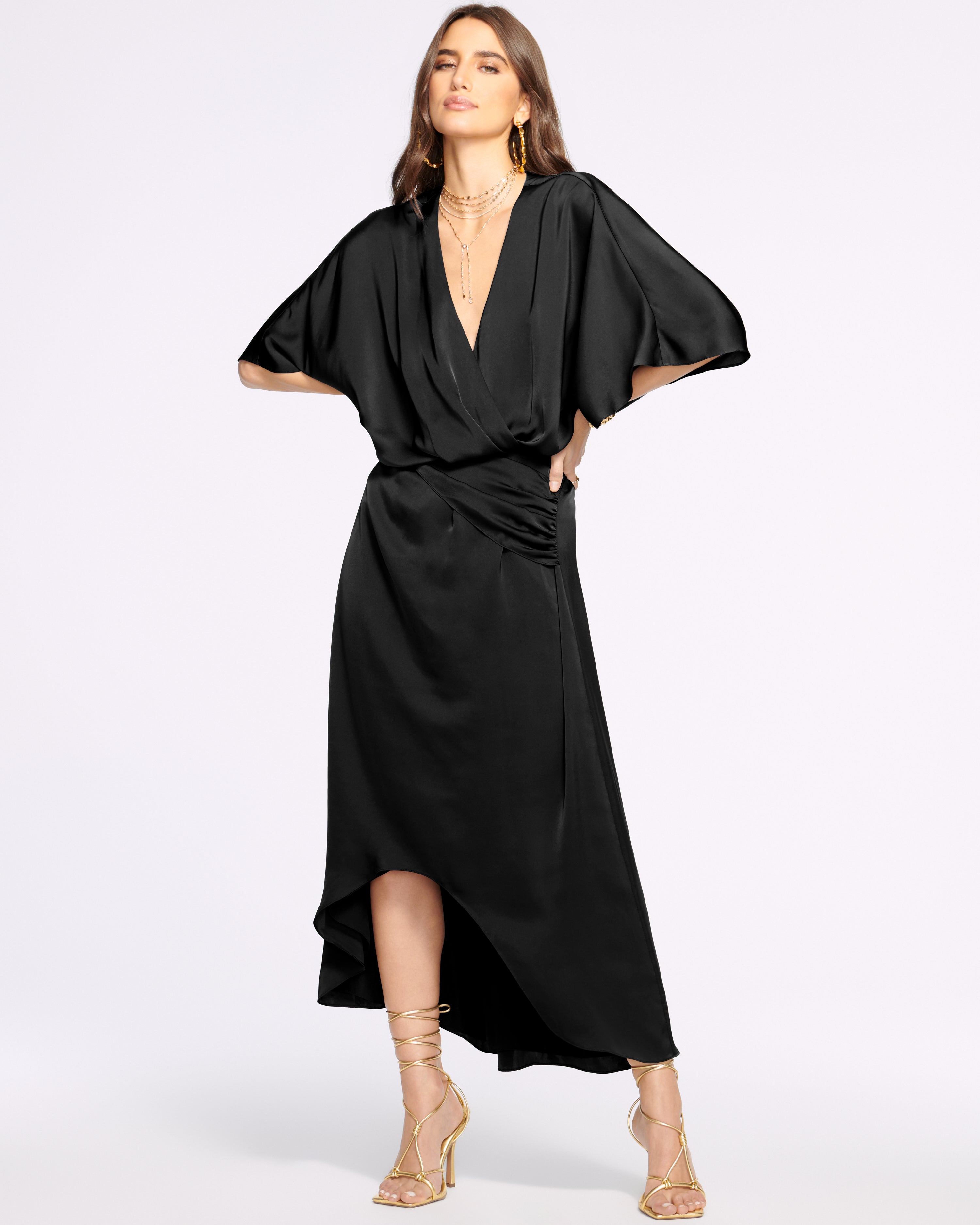 Adiel Wrap Midi Dress in black | Ramy Brook