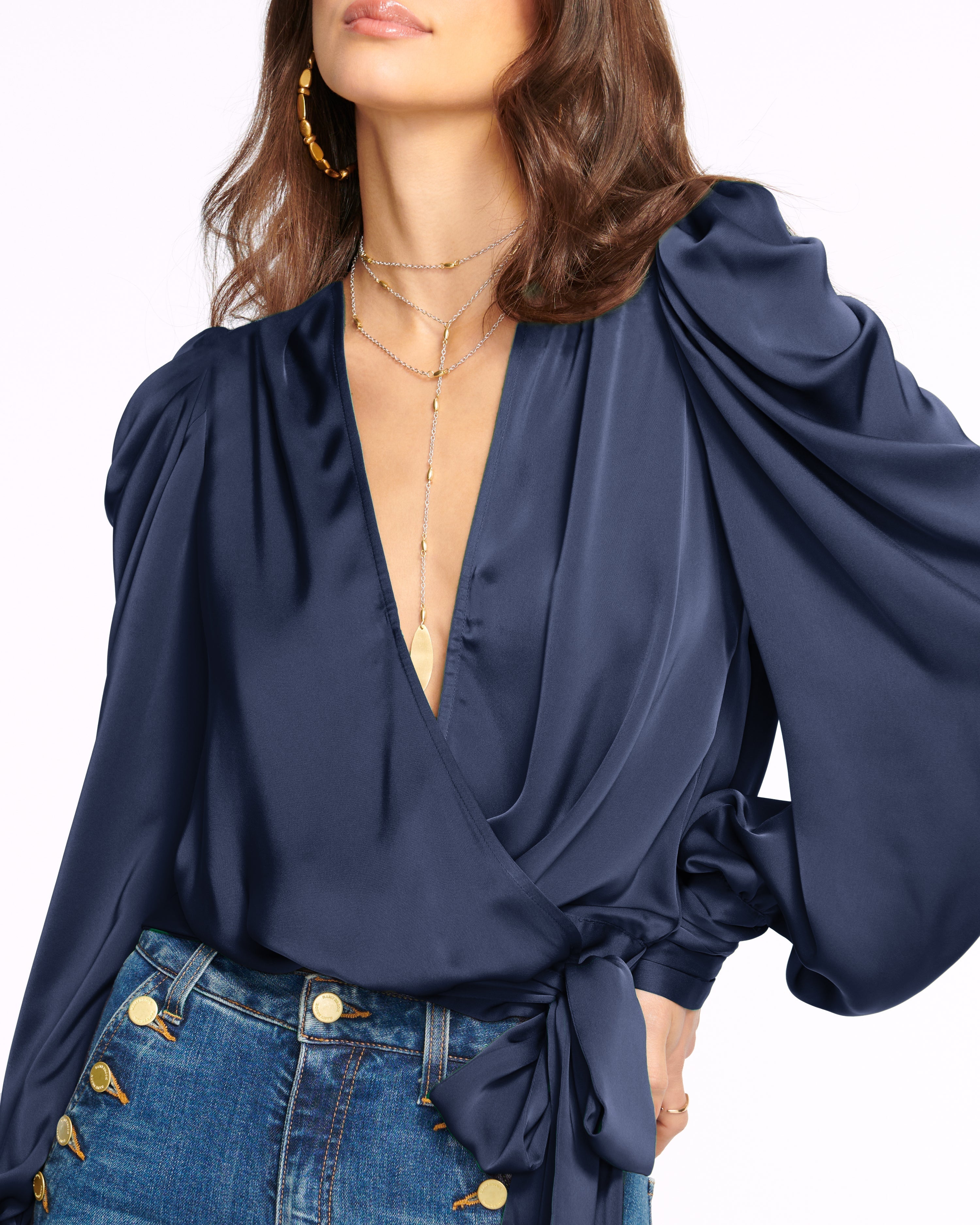 Ramy Brooke Priscilla navy blue off shoulder blouse M NWT $325 shops