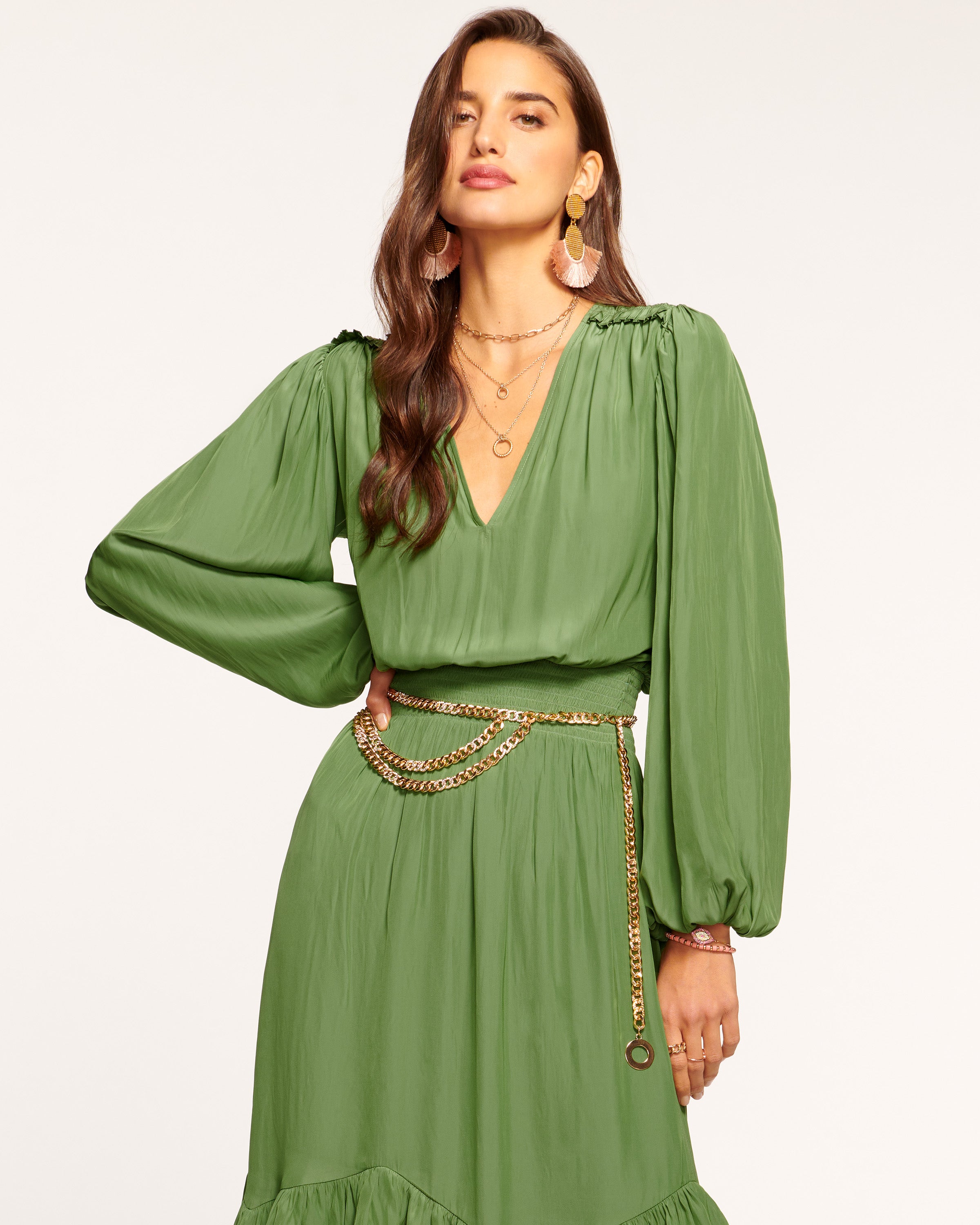 Alaia Smocked Maxi Dress in spruce | Ramy Brook