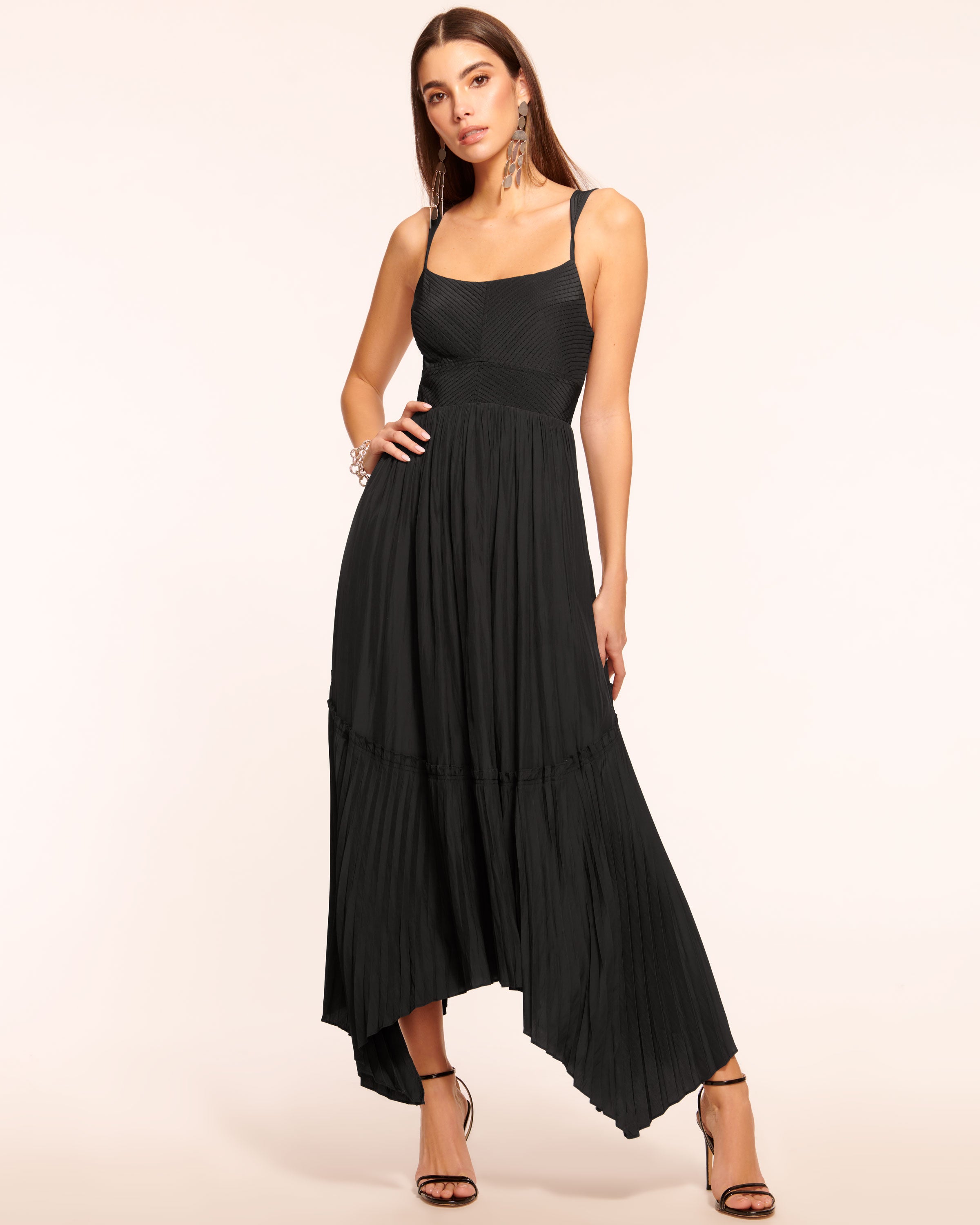 August Smocked Midi Dress in black | Ramy Brook