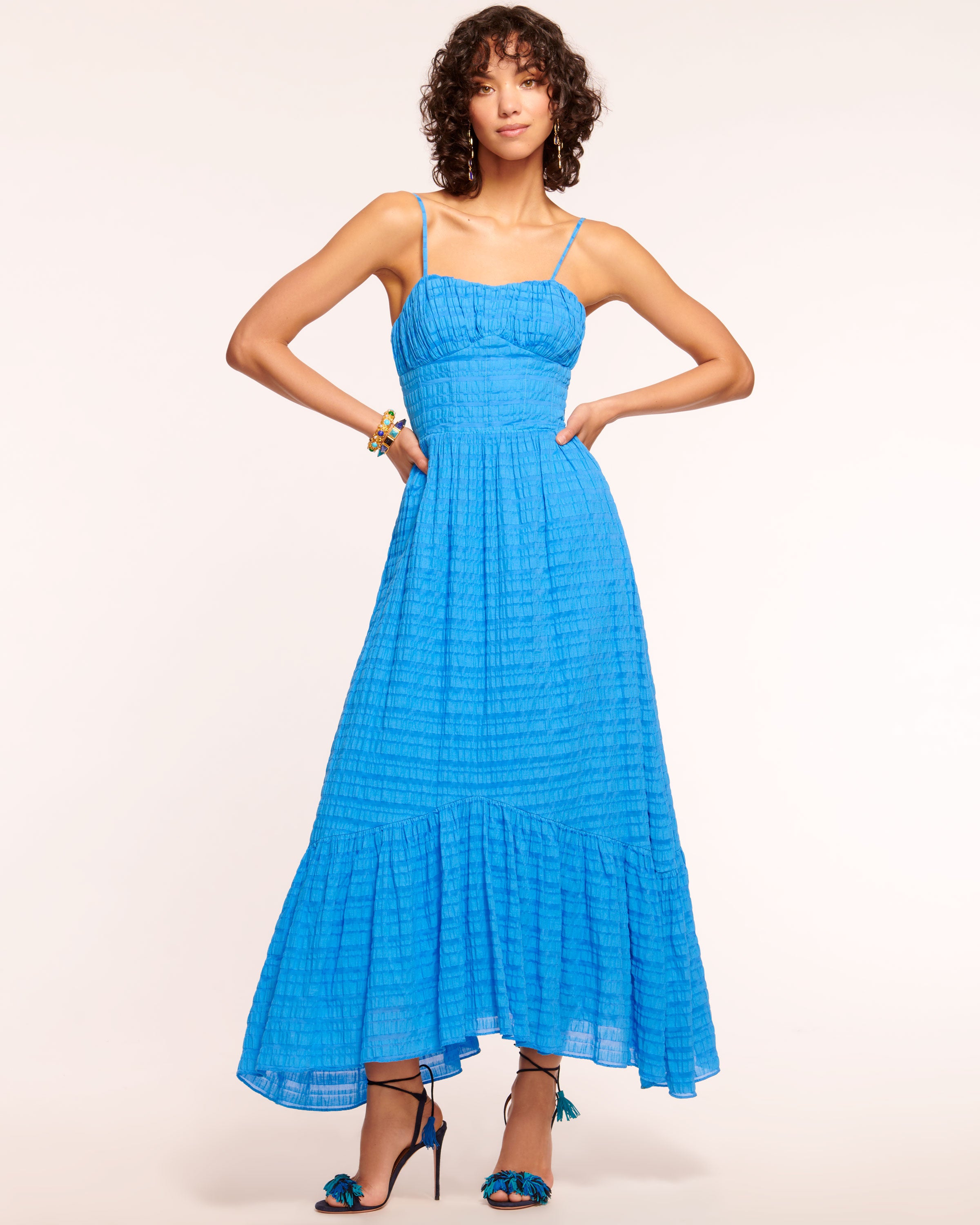 Laylah Smocked Maxi Dress in laguna blue | Ramy Brook