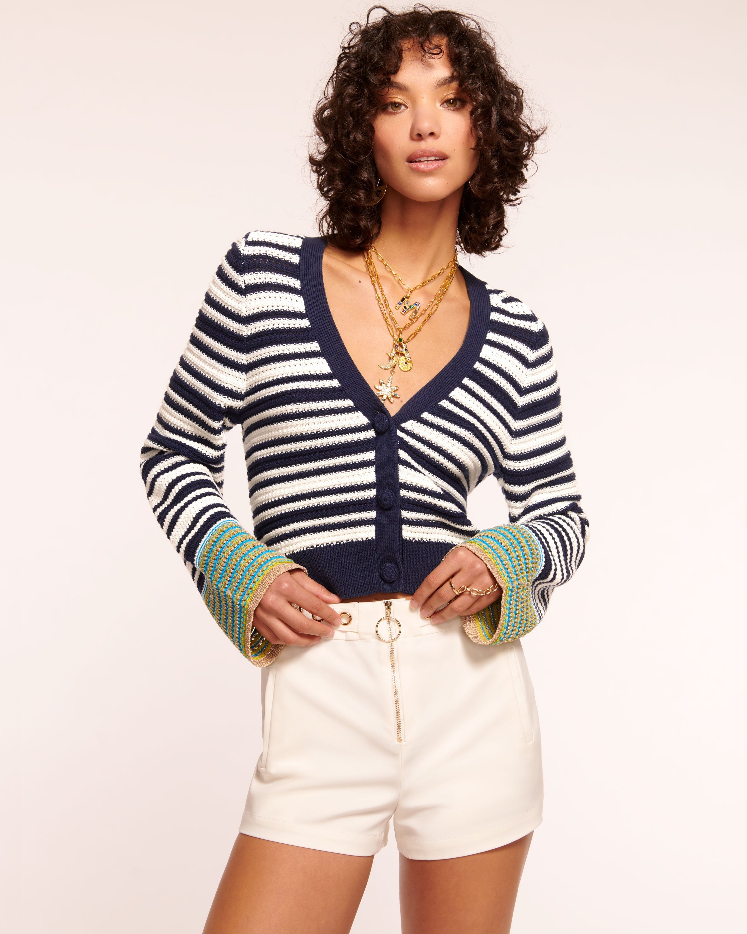 Ramy Brook Aaron V-Neck buy Sheer Blouson-Sleeve Top, Navy Sweater, Women’s XXS $345