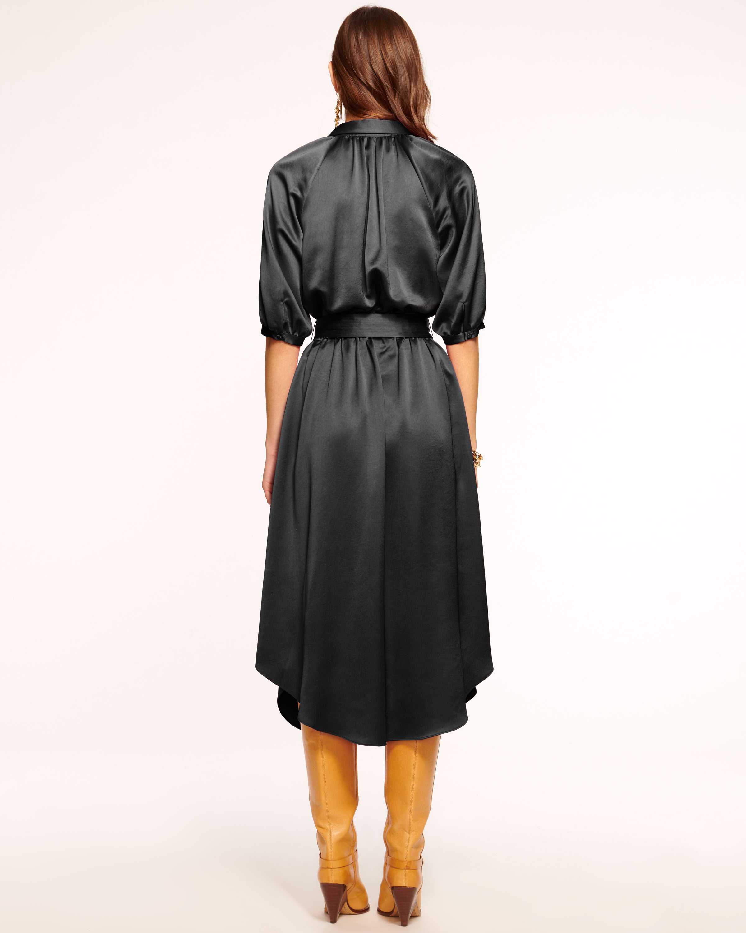 Janiyah Belted Shirt Dress in black | Ramy Brook