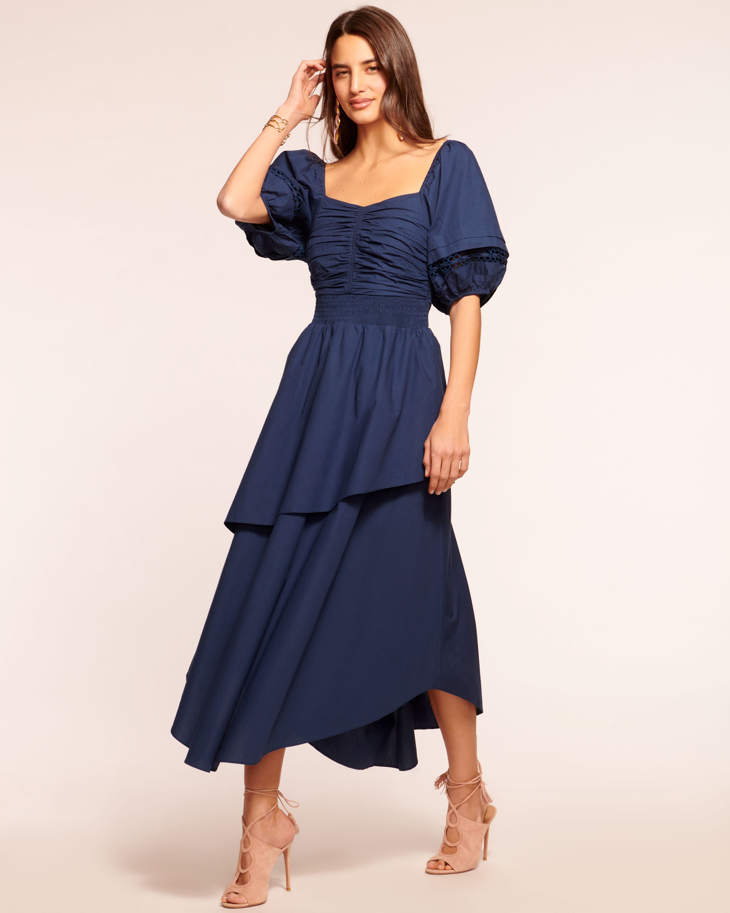 Persephone Poplin Smocked Midi Dress in spring navy | Ramy Brook