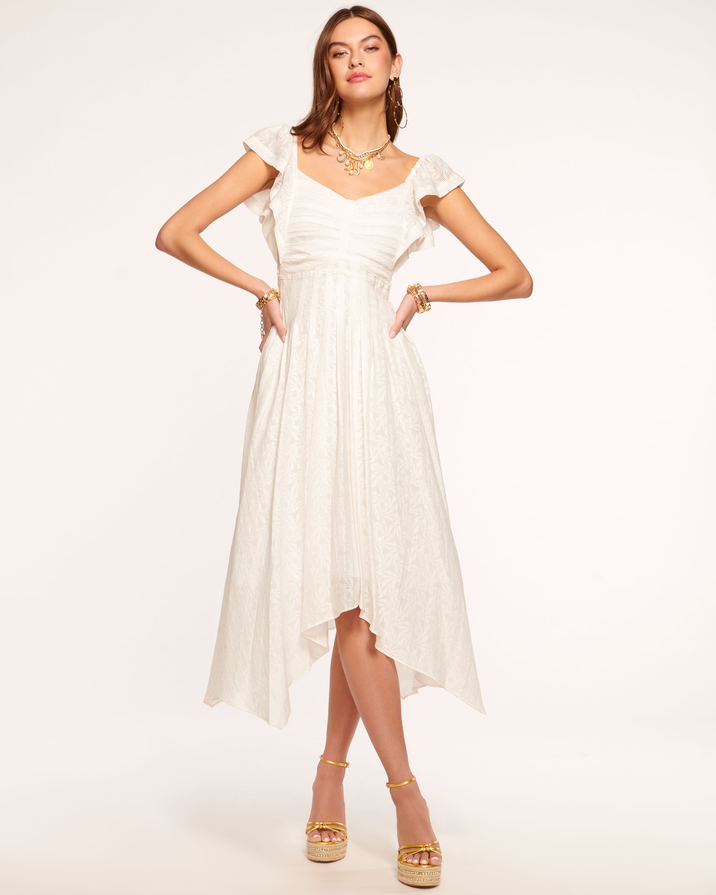 NWT white silk midi dress outlet with drop sleeves