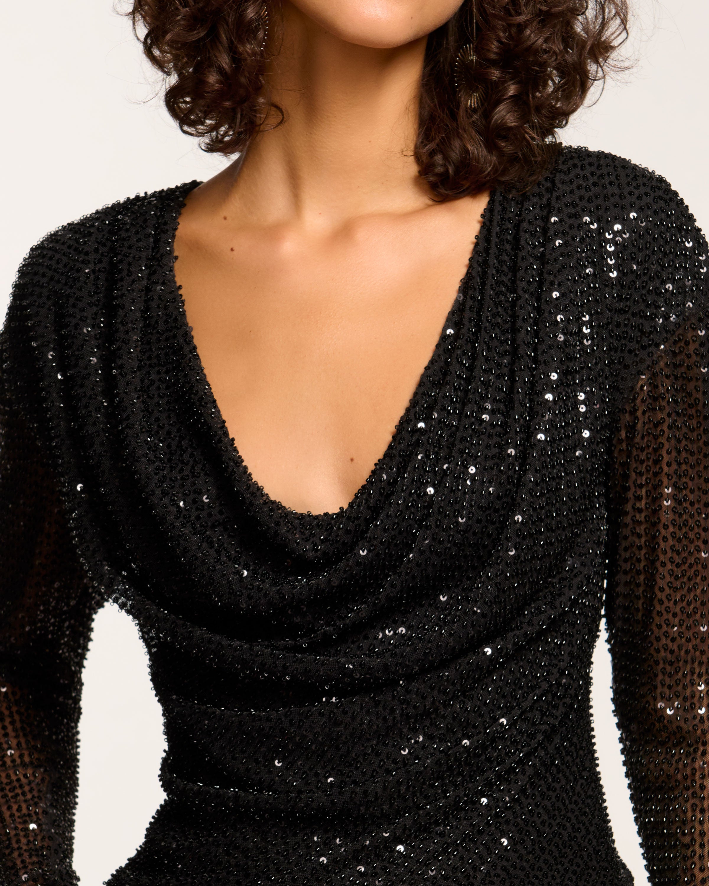 Leon Beaded Cowl Neck Top