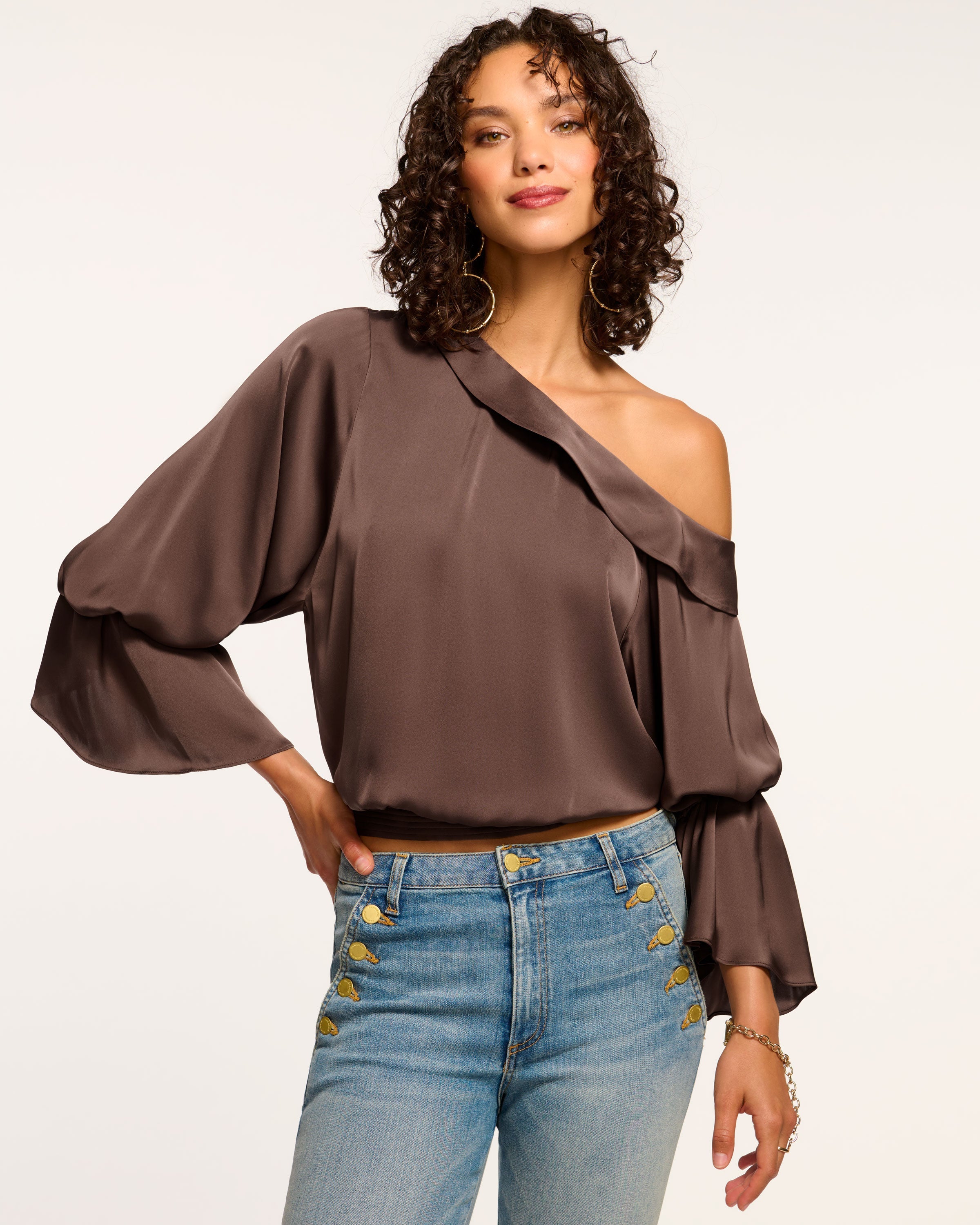 Ramy Brook Off good The Shoulder Blouse in Gold Dust New